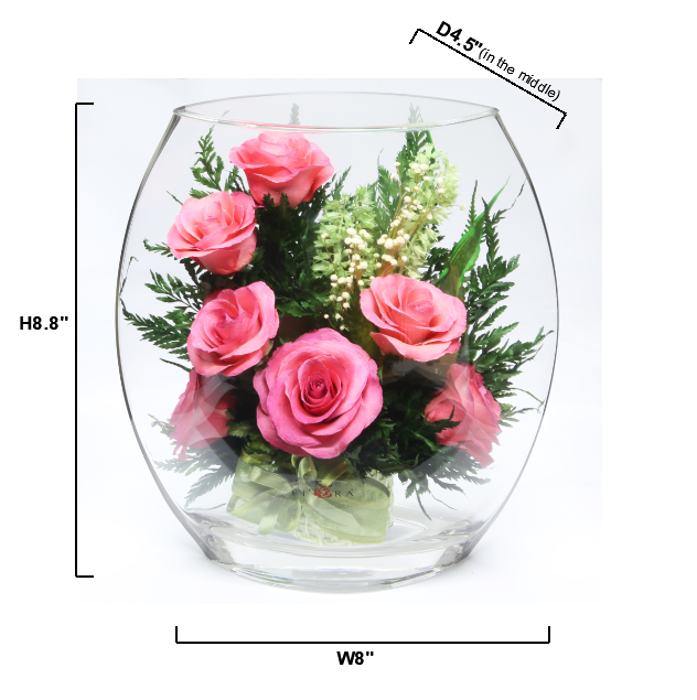 Blush: Seven Radiant Pink Roses in a Sealed Glass Vase
