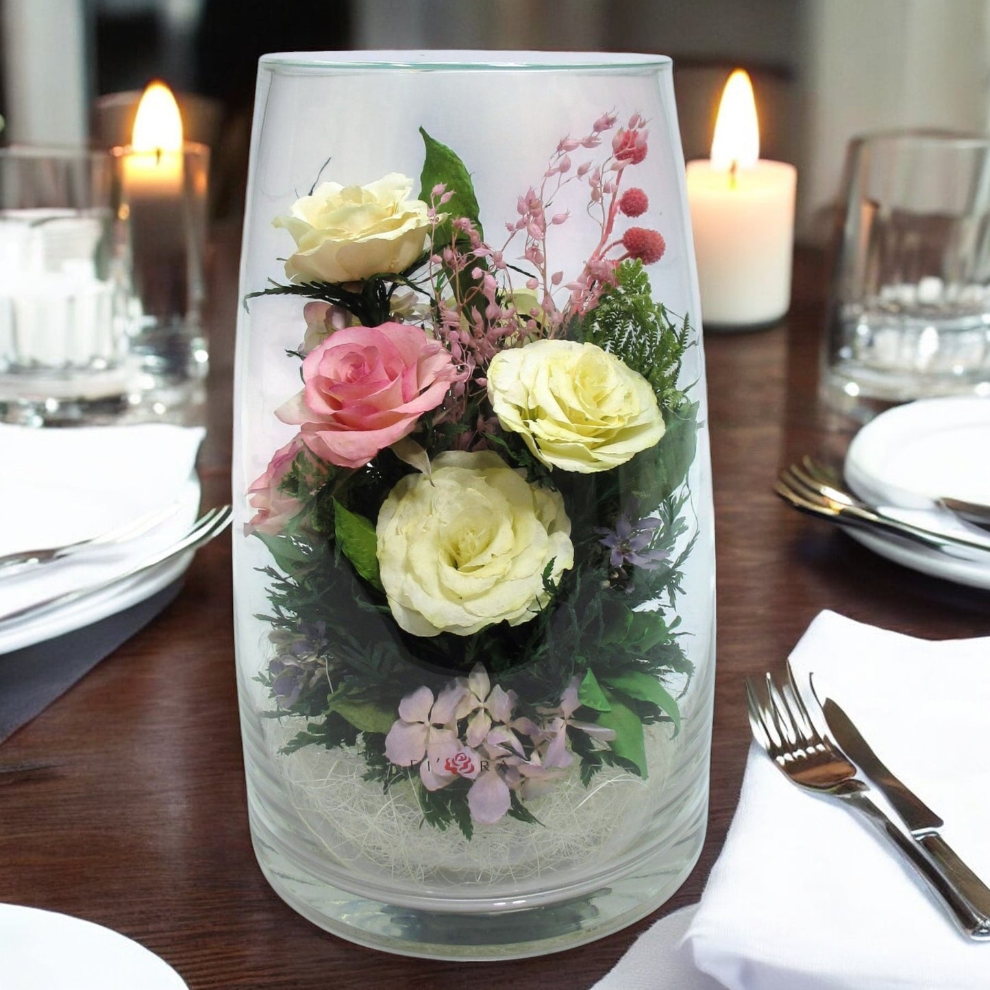 Peach Elegance: Fiora Flower Mixed Roses and Flowers in Sealed Vase – Lasts 5 Years, Long-Lasting Real Flowers, Perfect Gift for Weddings, Holidays, and Home Décor