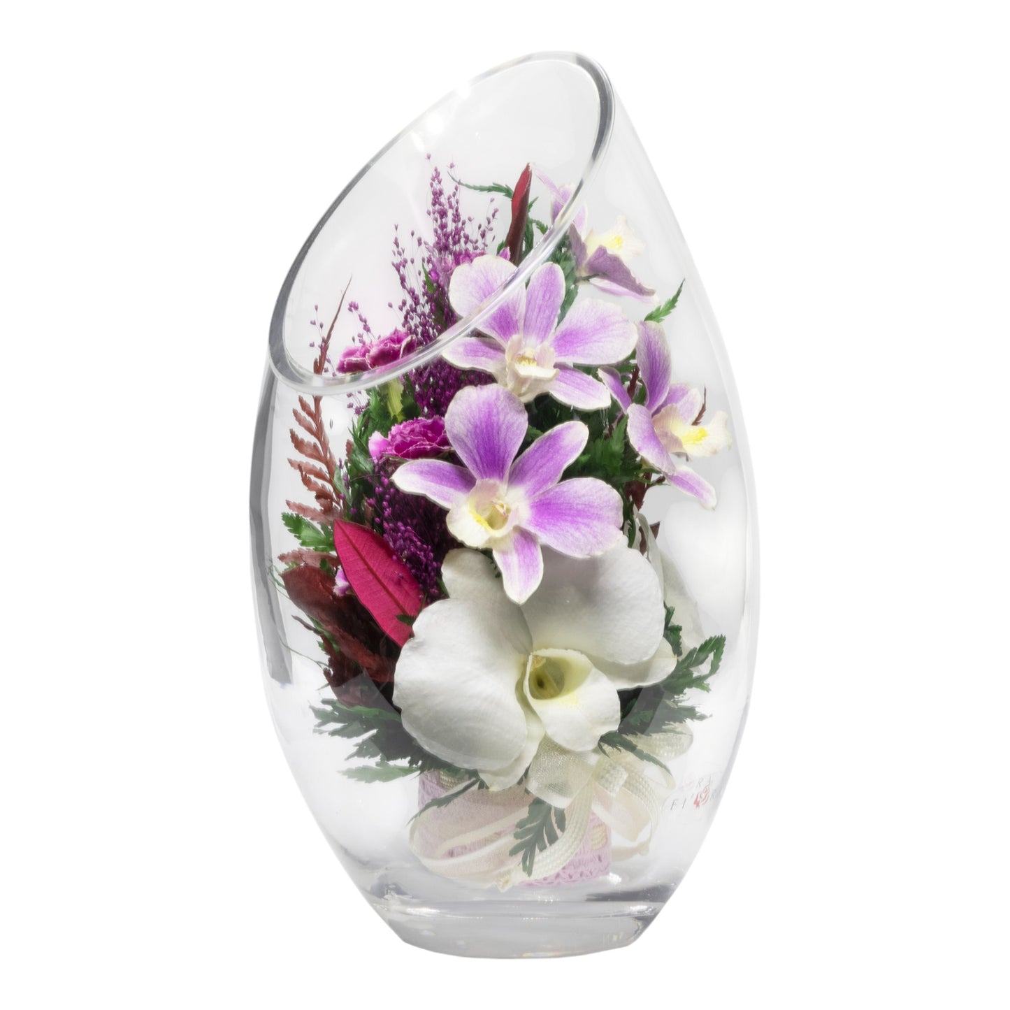 Elegant Purple Orchids and Limoniums in Rugby Glass Vase