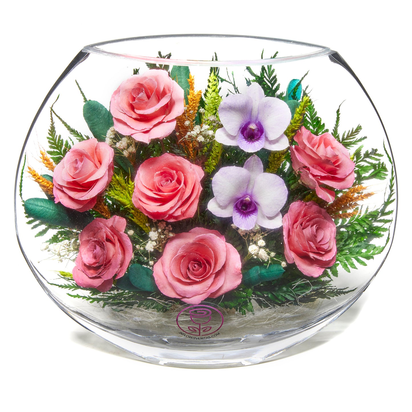 In Flores Veritas: Pink Rose Serenity Ellipse Vase - Lasts up to 5 Years - Elegant Gift for Any Occasion