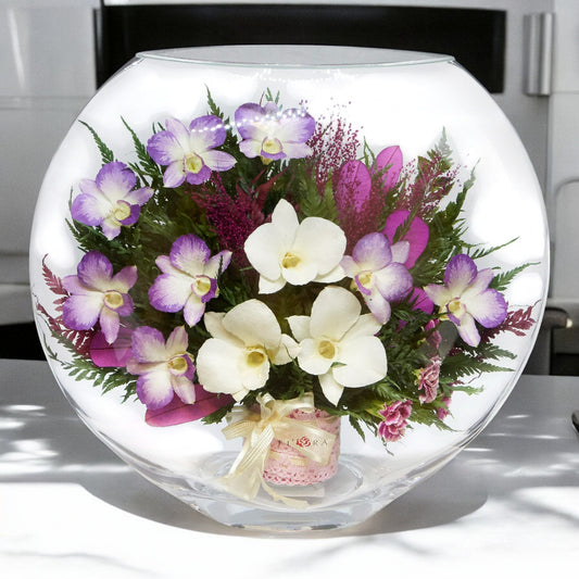 Grand Orchid Bouquet in Large Round Glass Vase