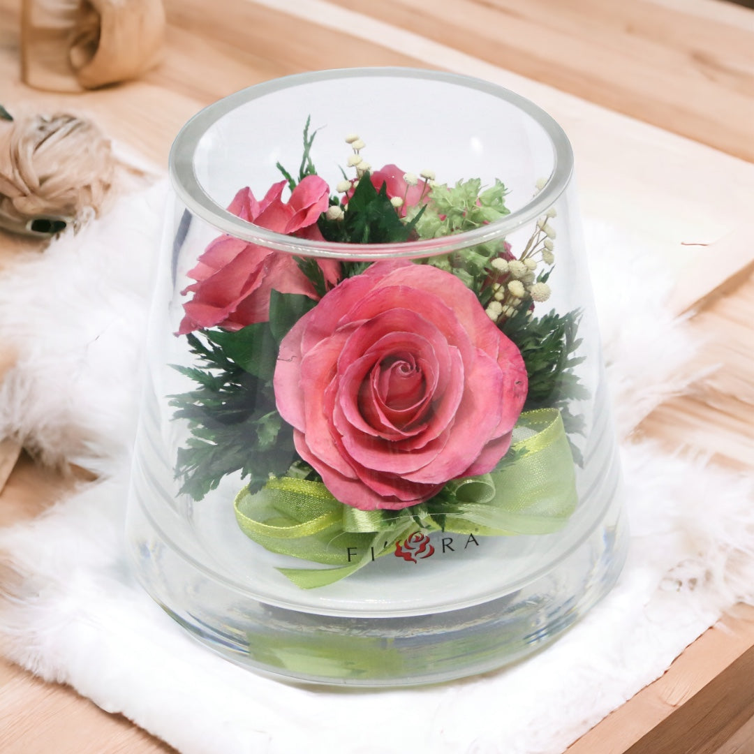Bloom Beauty: Preserved Pink Roses in a Petite Glass Vase
