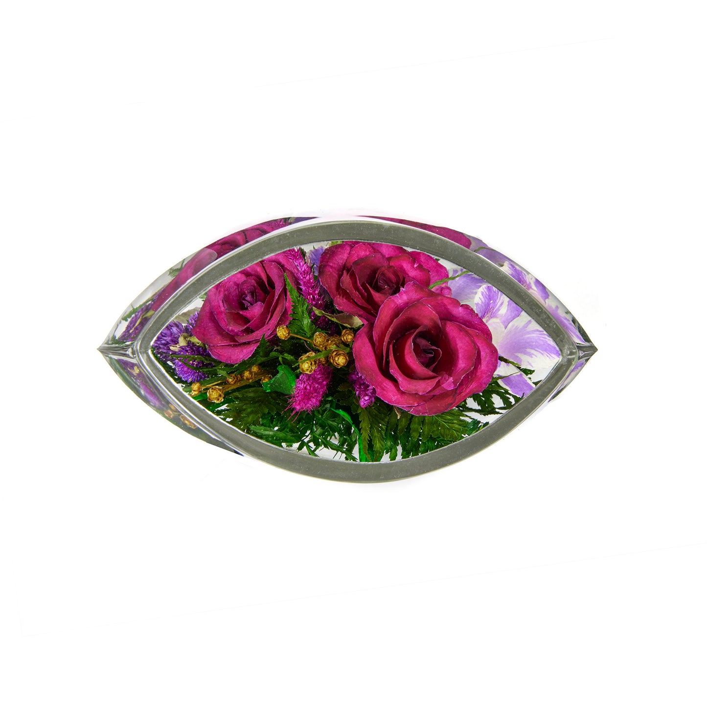 71331 Long-Lasting Purple Orchids and Roses in a Flat Rugby Glass Vase