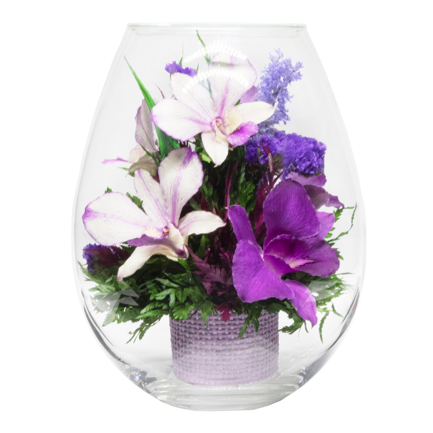 71850 Long-Lasting Purple Orchids in a Droplet Glass Vase