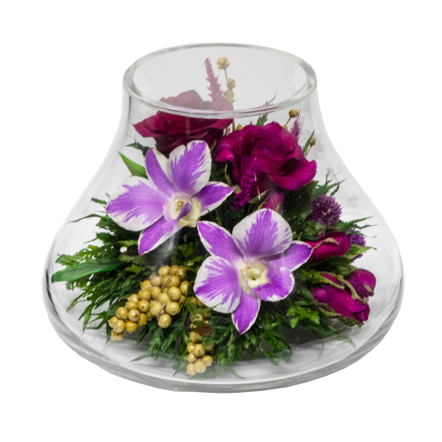 71829 Long-Lasting Roses and Orchids in a Glass Vase