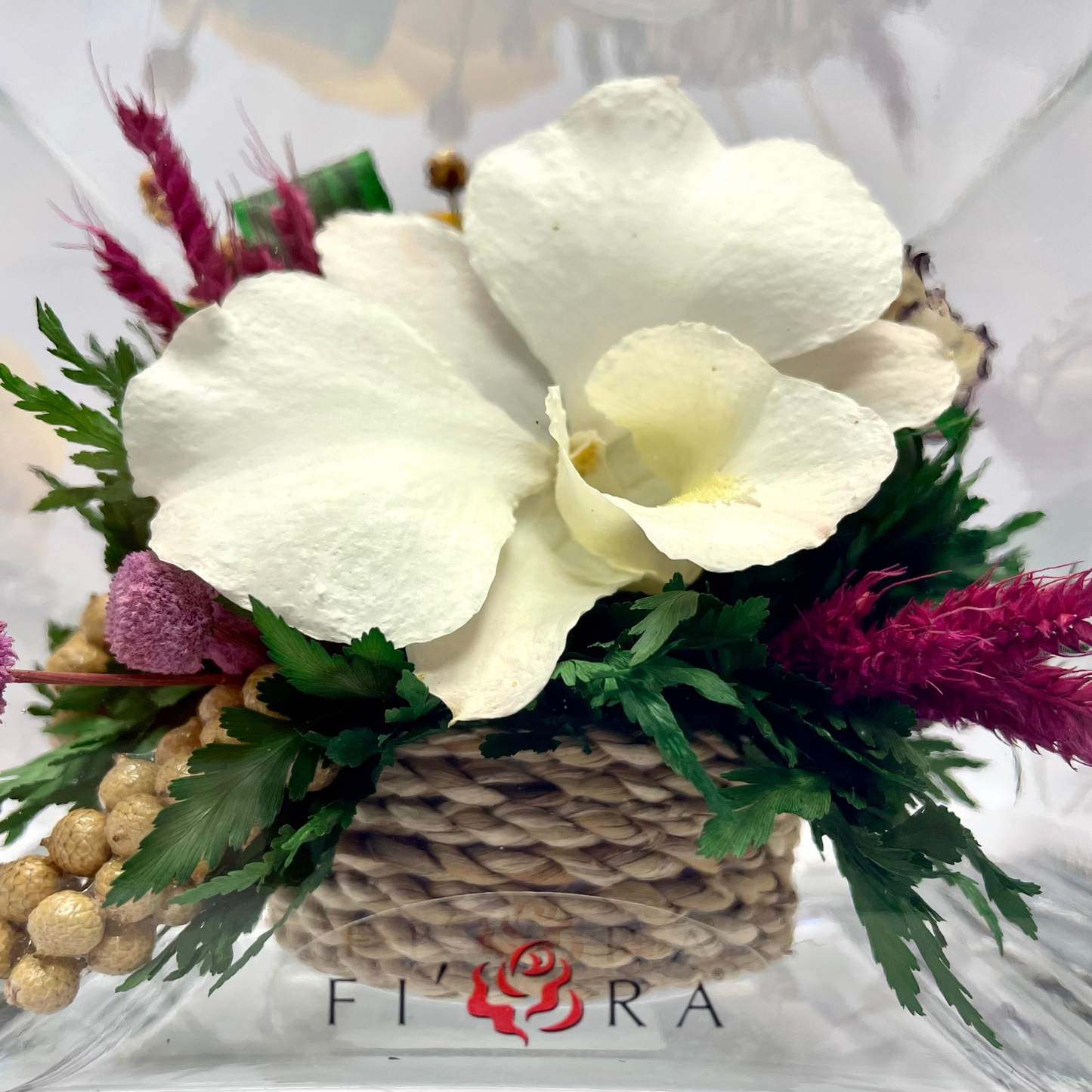 71881 Long-Lasting Yellow Rose and White Orchid in a Cube Glass Vase