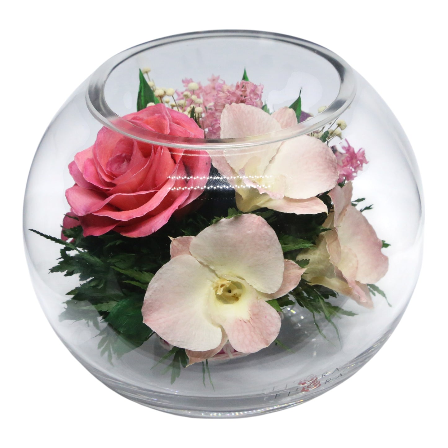 Harmony in Bloom: Eternal Pink Roses and Orchids