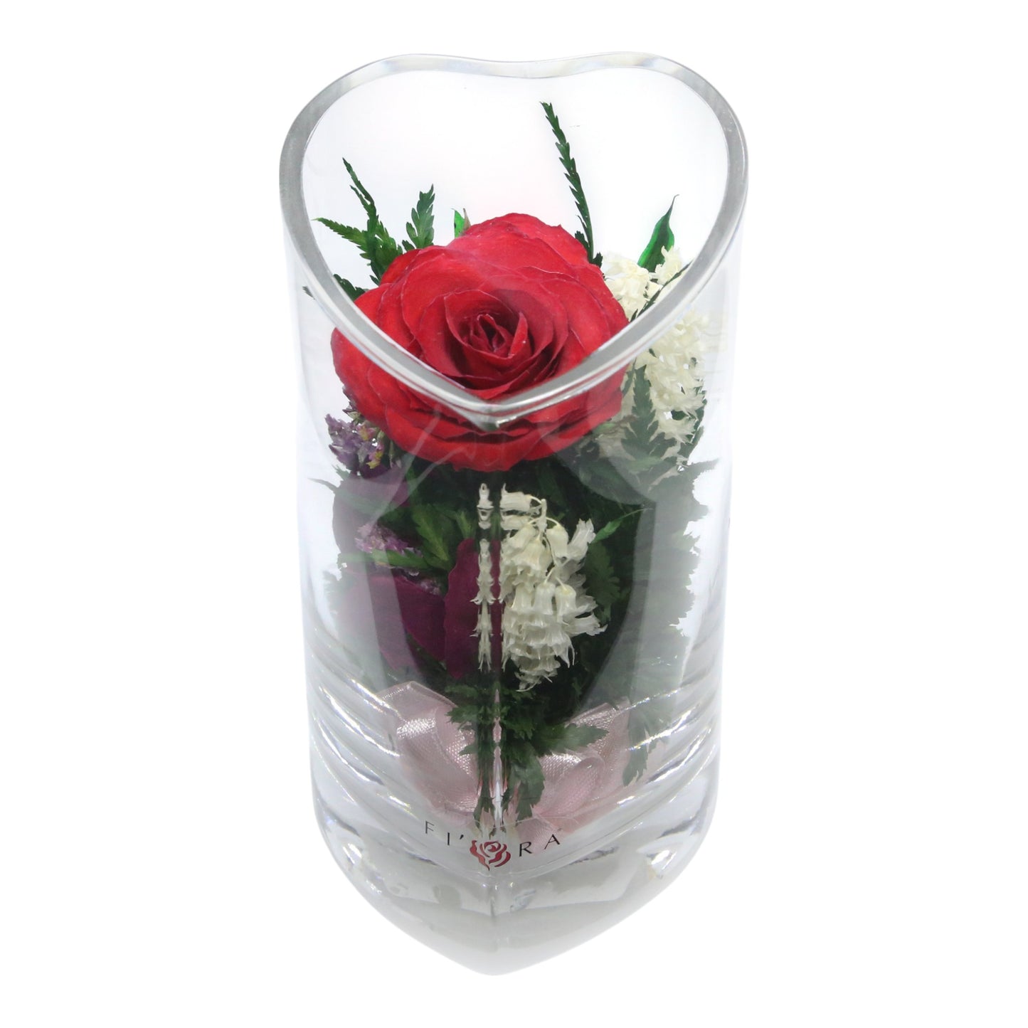 Romantic Red Rose in Heart-Shaped Glass Vase