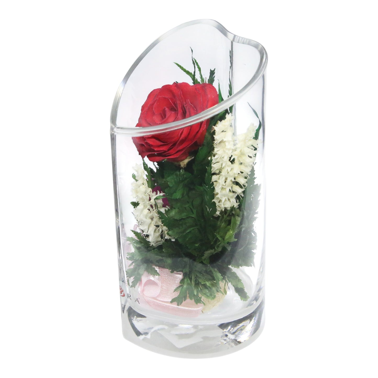 Romantic Red Rose in Heart-Shaped Glass Vase