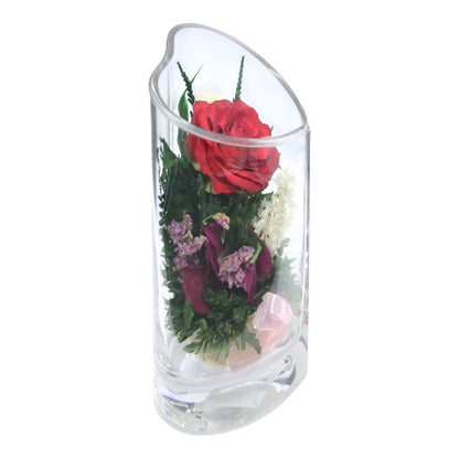 Romantic Red Rose in Heart-Shaped Glass Vase