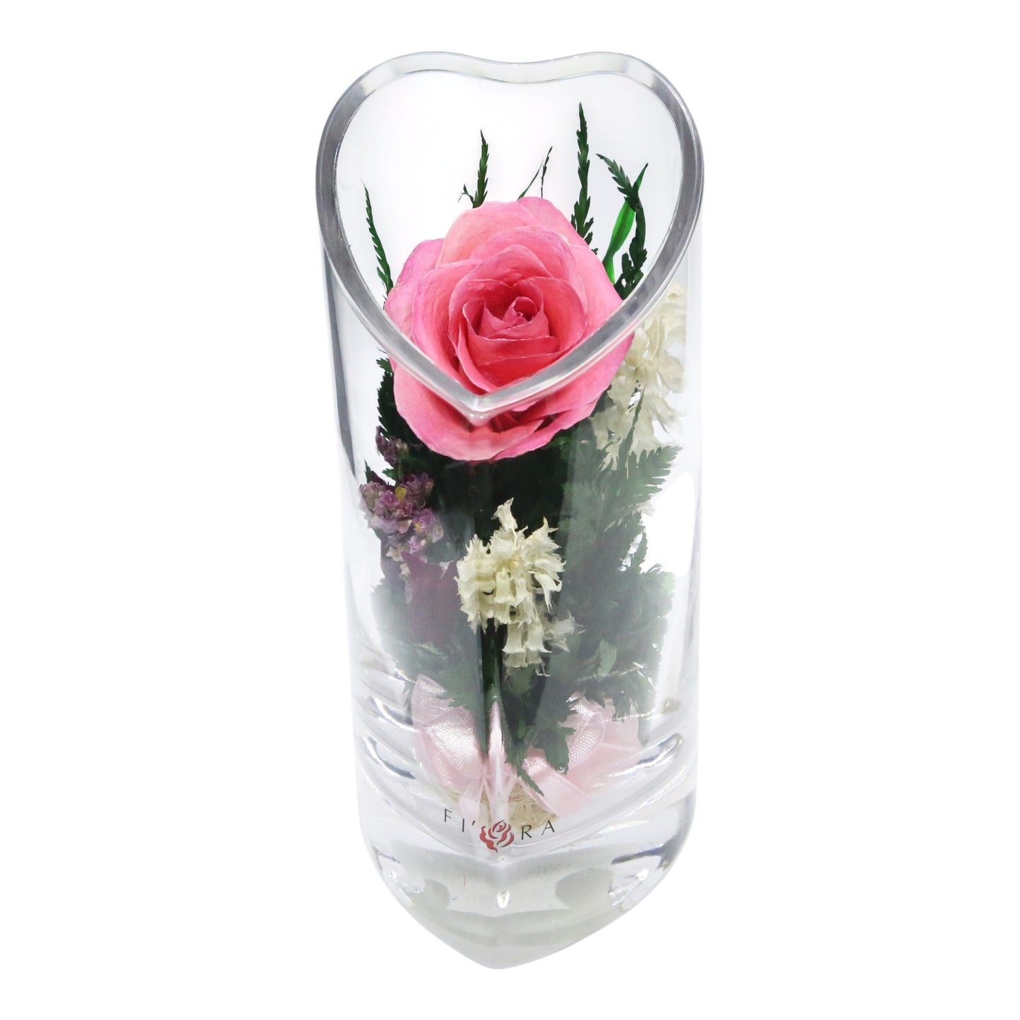 Charming Pink Rose in Heart-Shaped Glass Vase