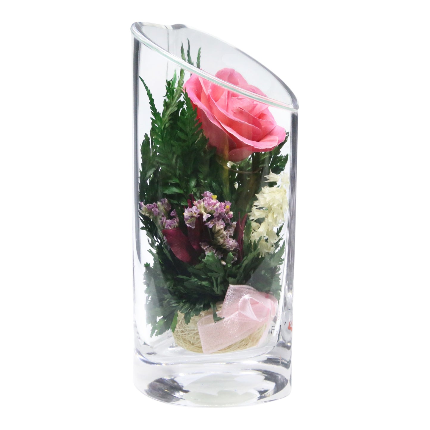 Charming Pink Rose in Heart-Shaped Glass Vase