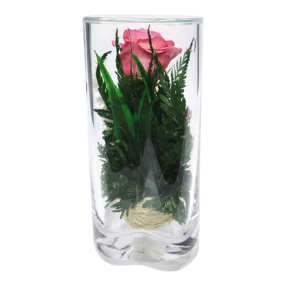 Charming Pink Rose in Heart-Shaped Glass Vase