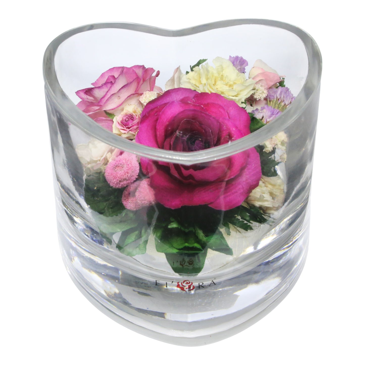 Delicate Roses in Heart-Shaped Glass Vase