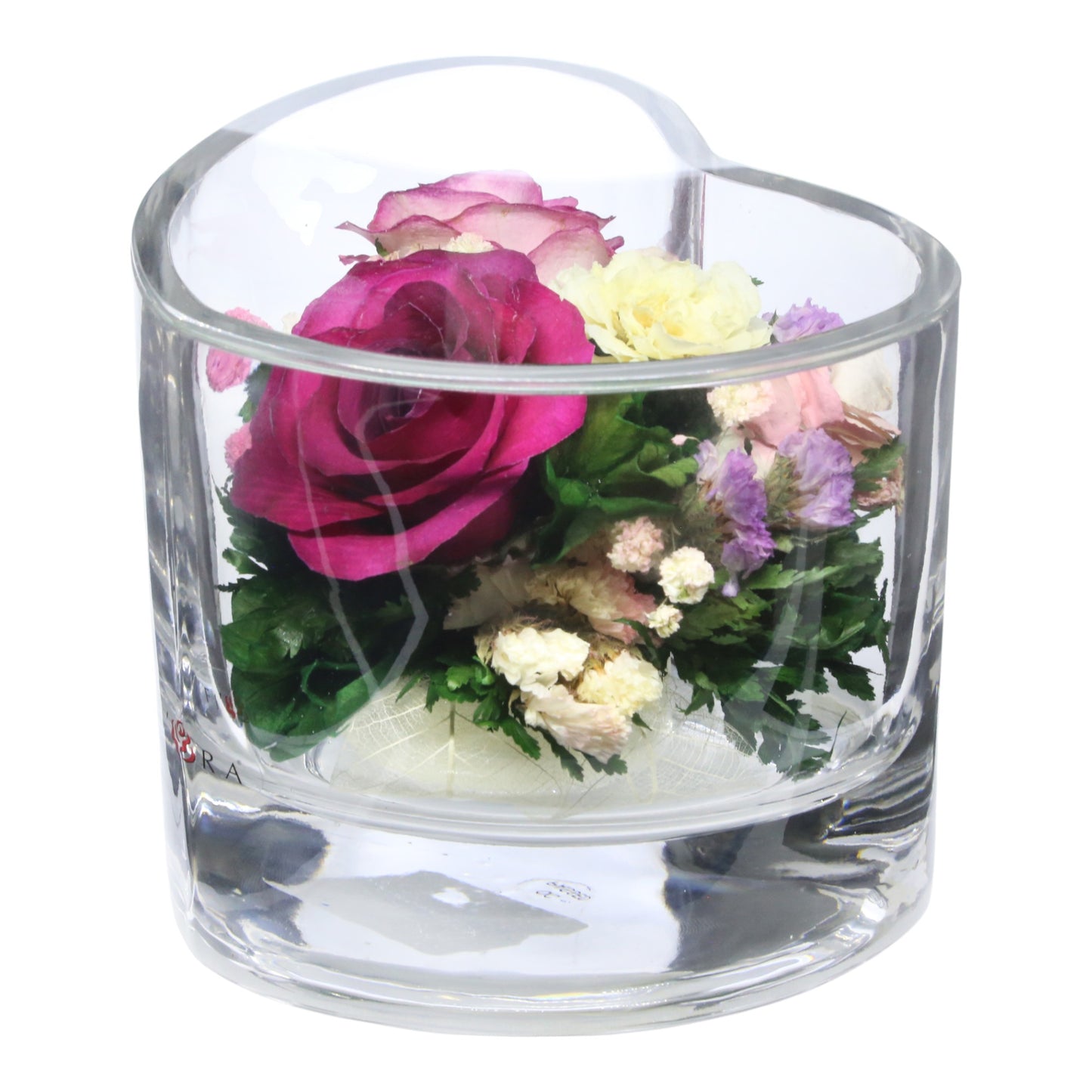 Delicate Roses in Heart-Shaped Glass Vase