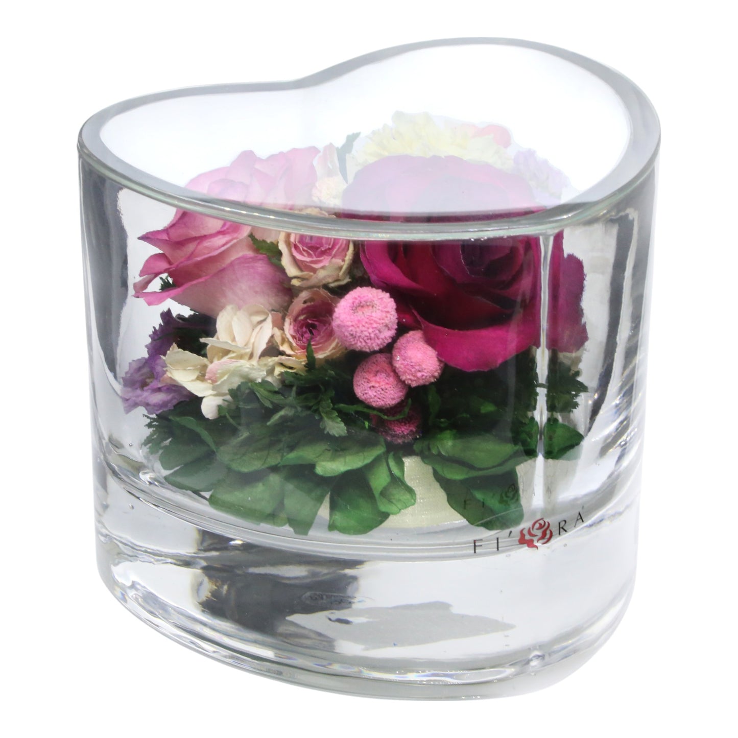 Delicate Roses in Heart-Shaped Glass Vase