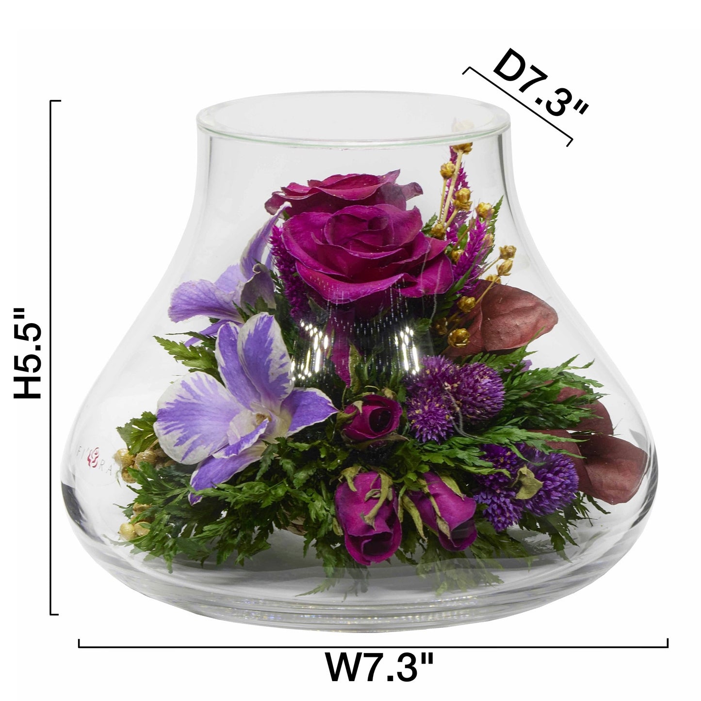 Elegant Roses and Orchids in Stamp Foot Glass Vas