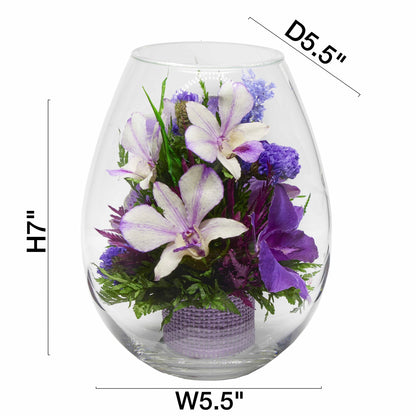 Stunning Purple Orchids in Droplet Glass Vase