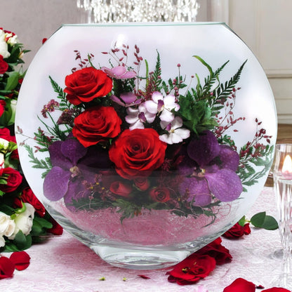 Enigma: Timeless Elegance with Premium Preserved Roses in Glass Vase – Lasts 5 Years, Perfect for Gifts and Decor