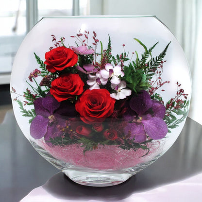 Enigma: Timeless Elegance with Premium Preserved Roses in Glass Vase – Lasts 5 Years, Perfect for Gifts and Decor