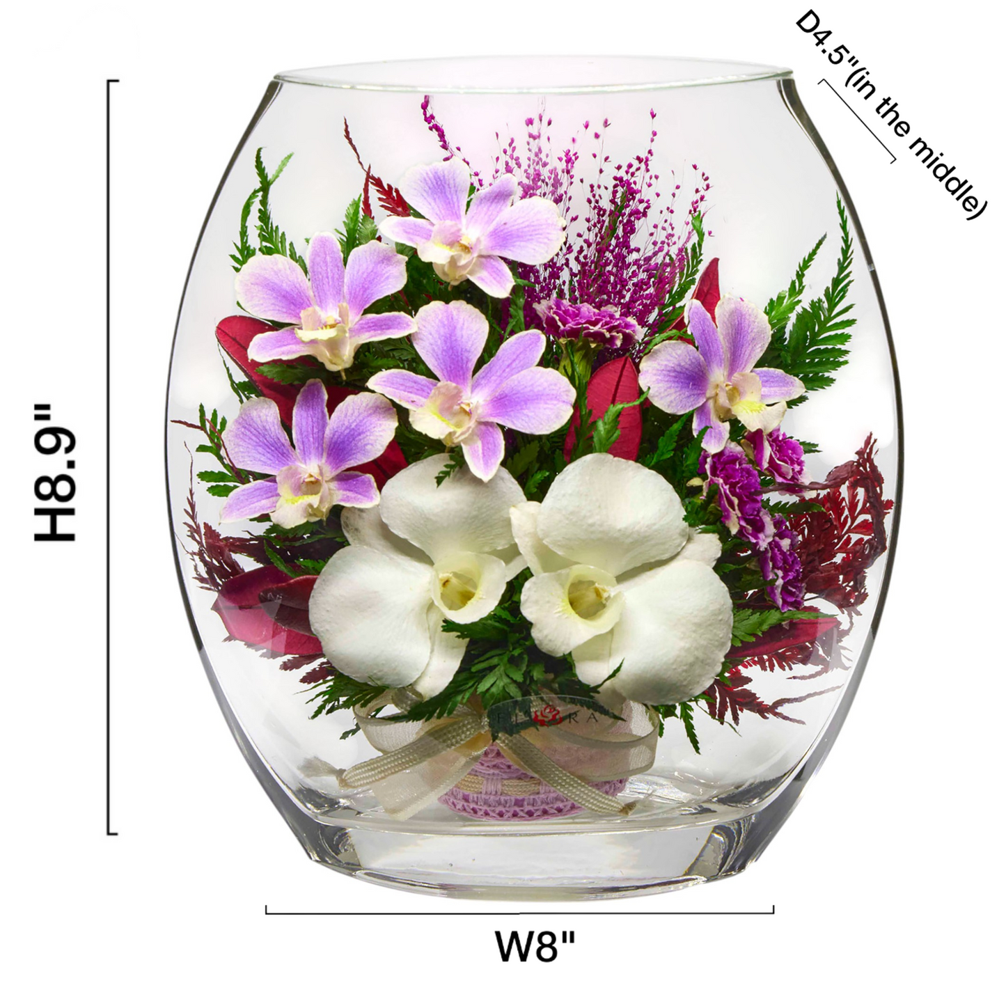 Graceful Purple and White Orchids in Flat Rugby Glass Vase