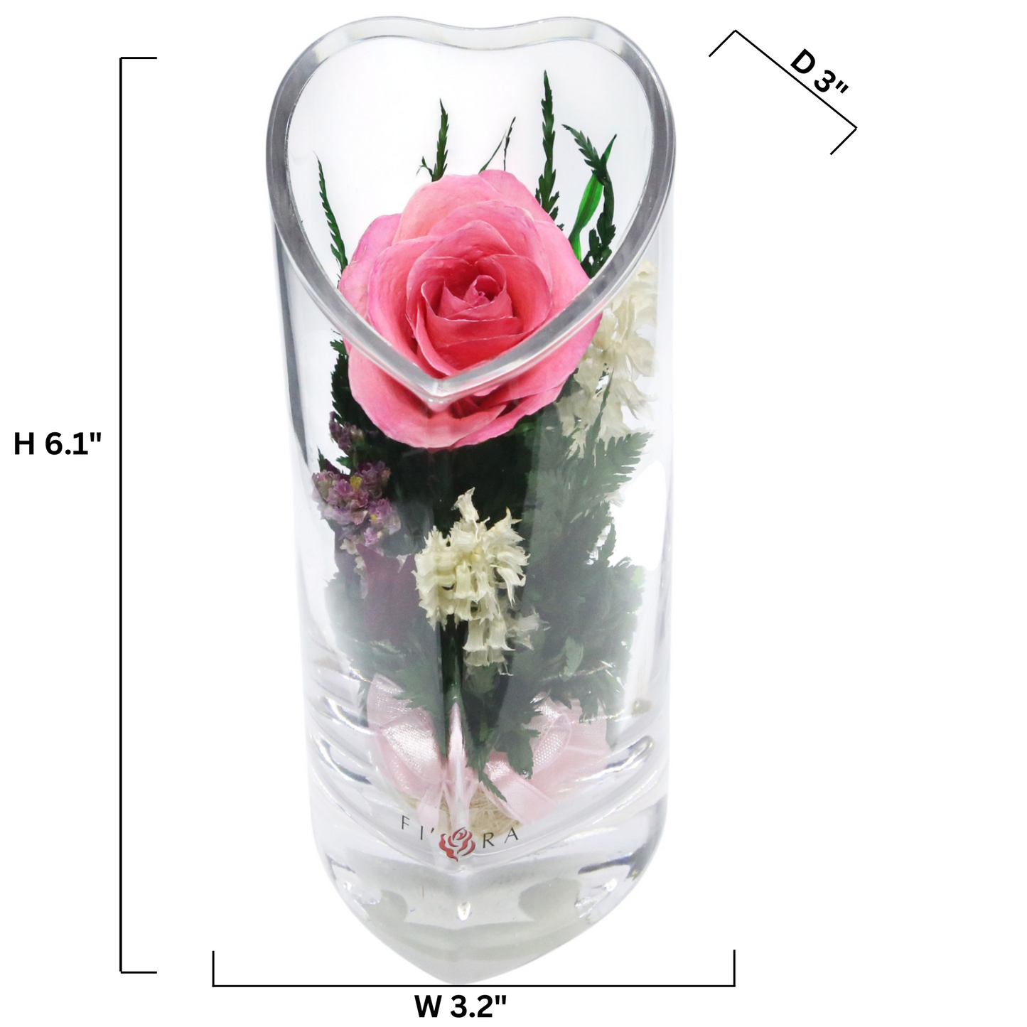 Charming Pink Rose in Heart-Shaped Glass Vase