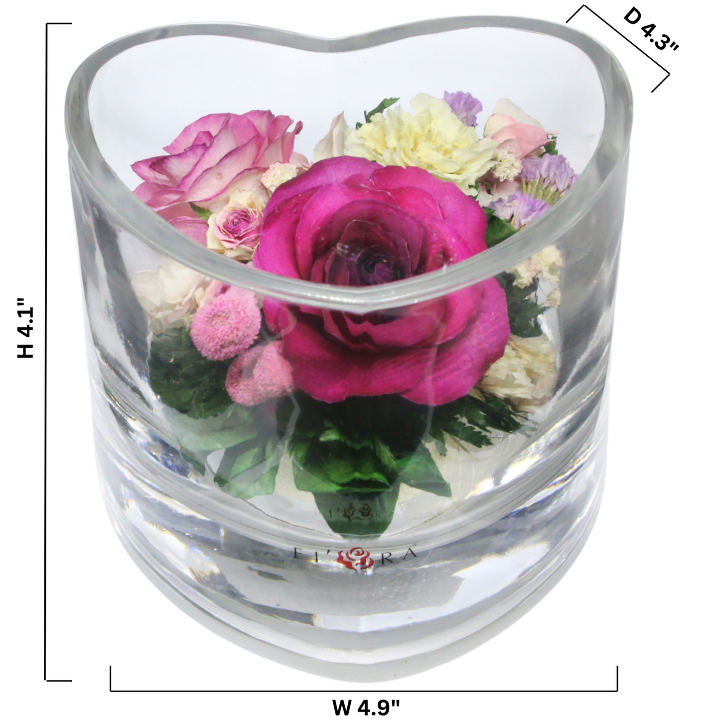 Delicate Roses in Heart-Shaped Glass Vase