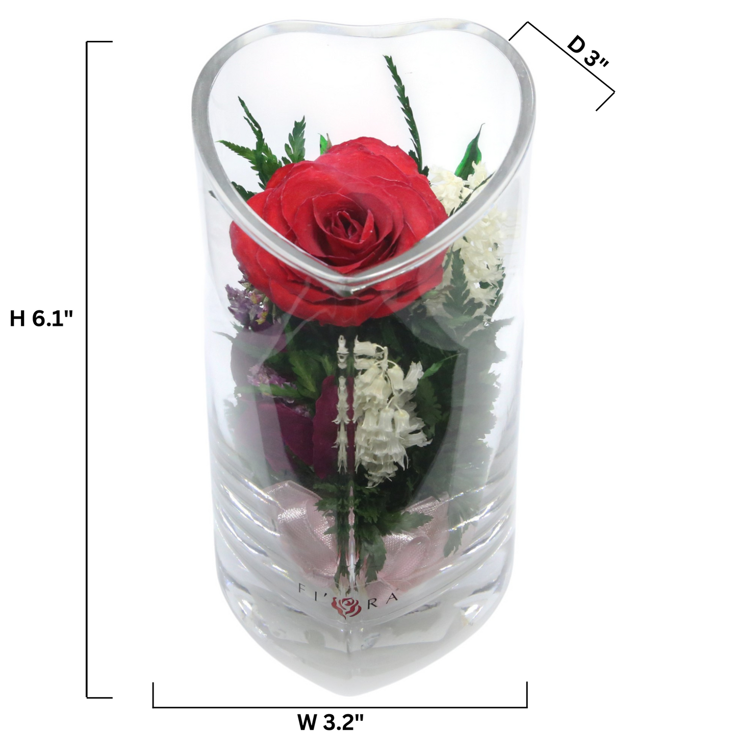 Romantic Red Rose in Heart-Shaped Glass Vase