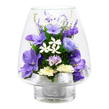 Elegant Orchid Bouquet in Lotus Bud Glass Vase