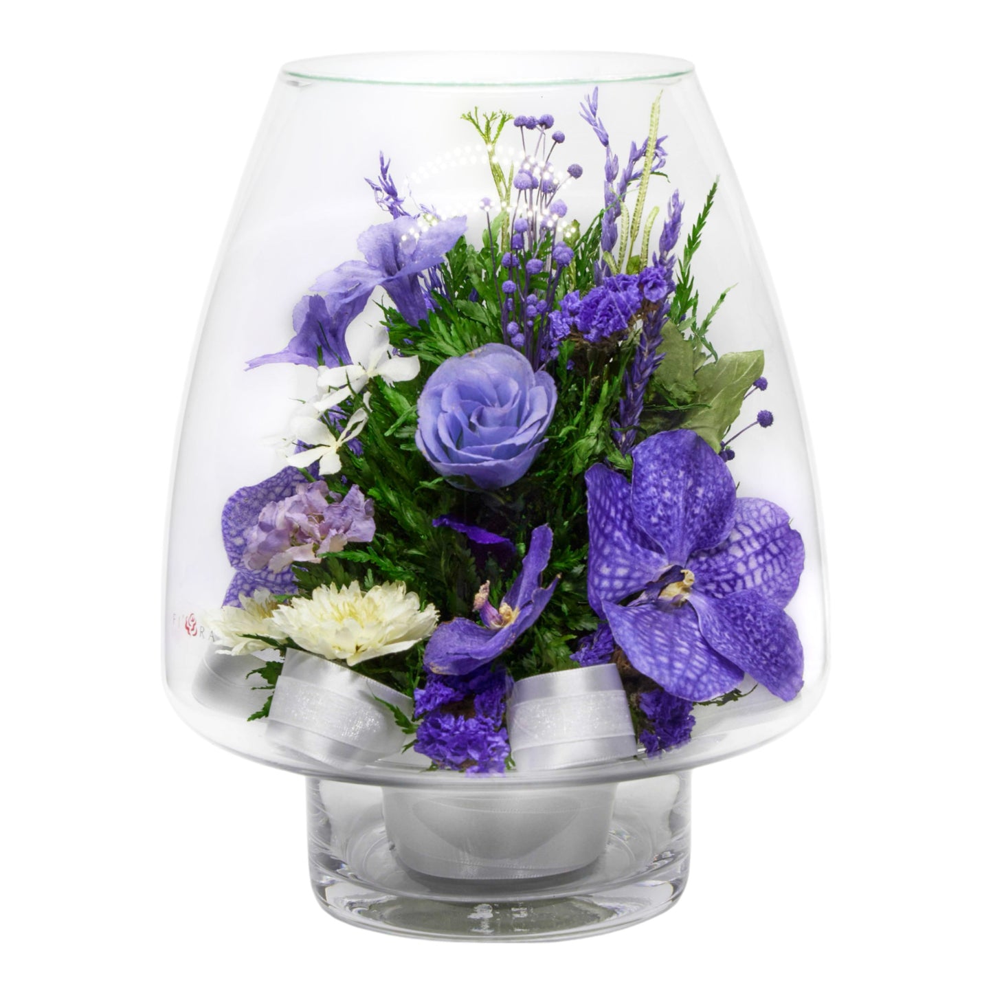 Elegant Orchid Bouquet in Lotus Bud Glass Vase