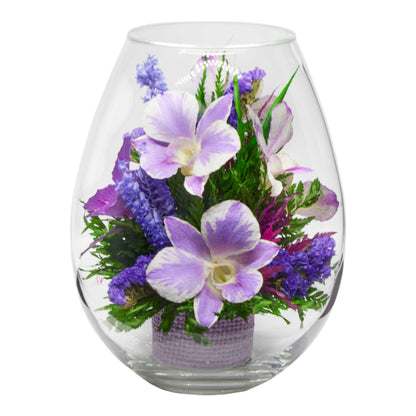 Stunning Purple Orchids in Droplet Glass Vase