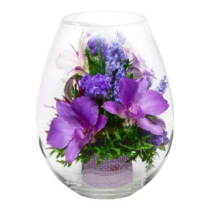 Stunning Purple Orchids in Droplet Glass Vase