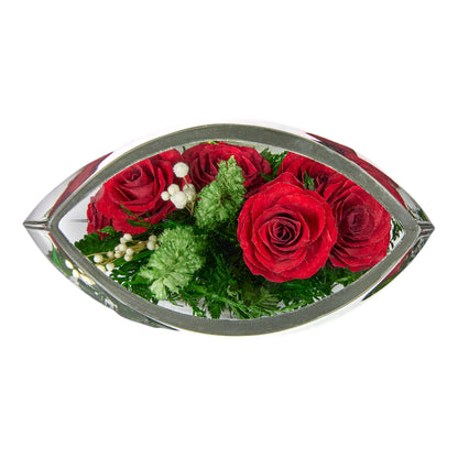 Luxurious Red Roses in Flat Rugby Glass Vase