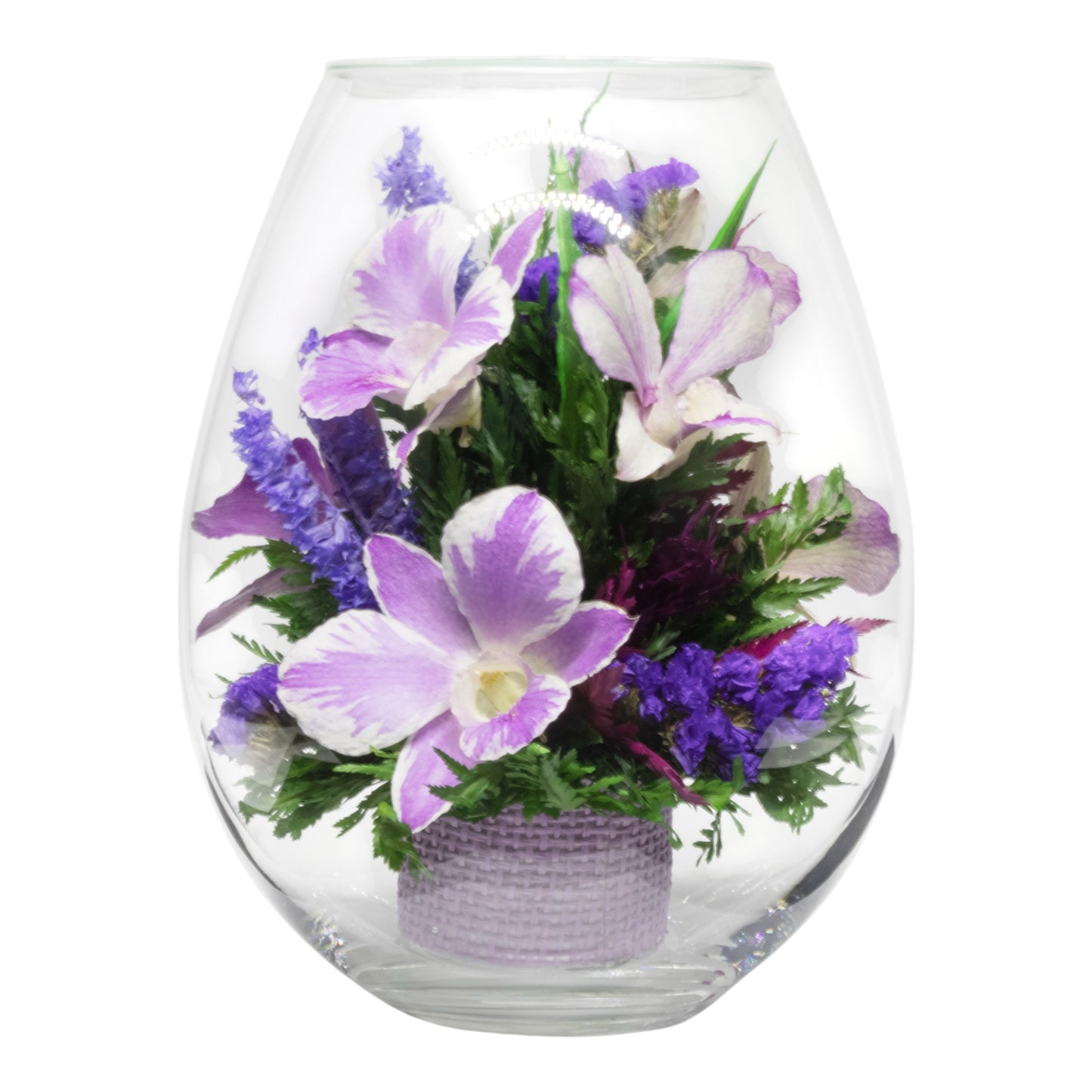 Stunning Purple Orchids in Droplet Glass Vase