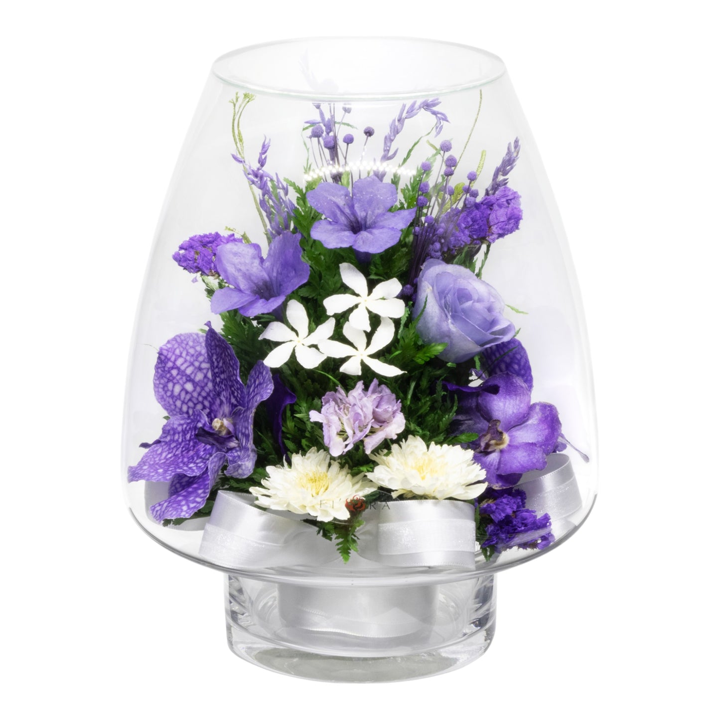 Elegant Orchid Bouquet in Lotus Bud Glass Vase