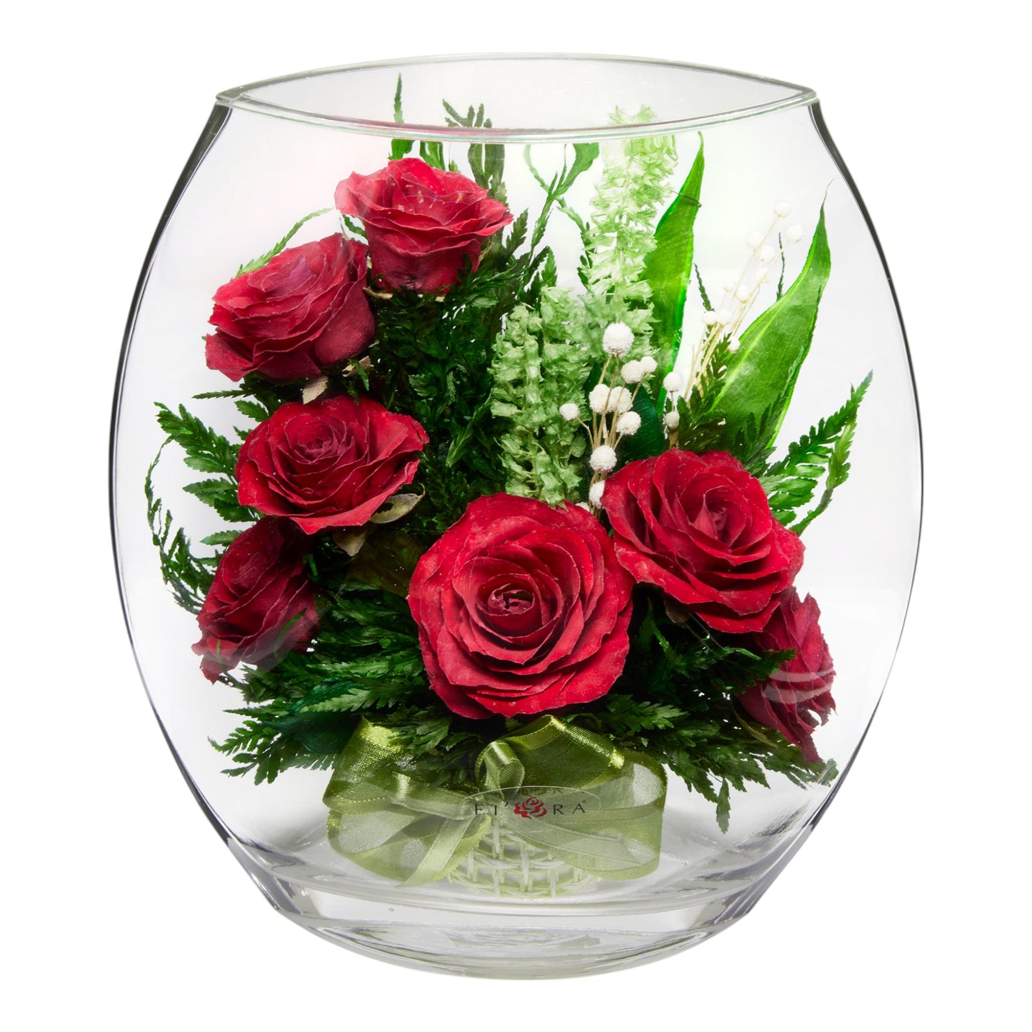 Luxurious Red Roses in Flat Rugby Glass Vase