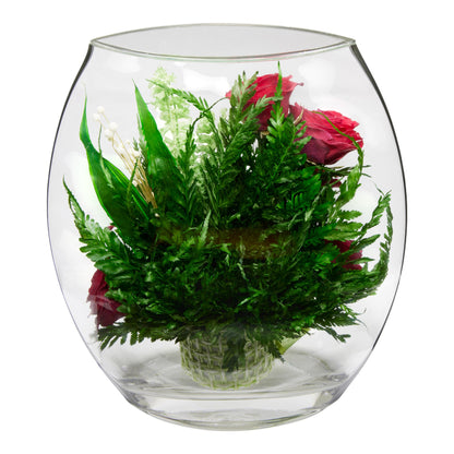 Luxurious Red Roses in Flat Rugby Glass Vase