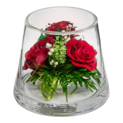 Timeless Red Roses in Taper-Up Glass Vase – Natural, Long-Lasting Elegance