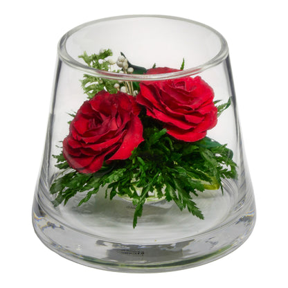 Timeless Red Roses in Taper-Up Glass Vase – Natural, Long-Lasting Elegance