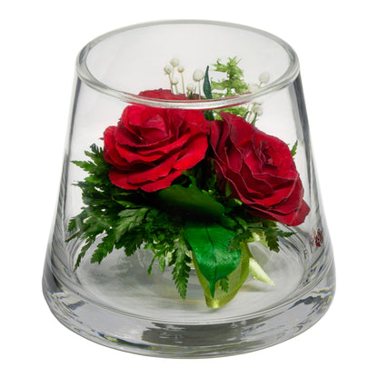 Timeless Red Roses in Taper-Up Glass Vase – Natural, Long-Lasting Elegance