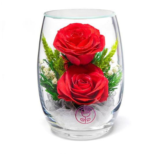 In Flores Veritas: Trio of Eternal Roses in Glass-like Vase - Lasts up to 5 Years - Unique Gift for Any Occasion