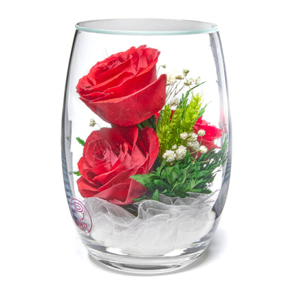 In Flores Veritas: Trio of Eternal Roses in Glass-like Vase - Lasts up to 5 Years - Unique Gift for Any Occasion