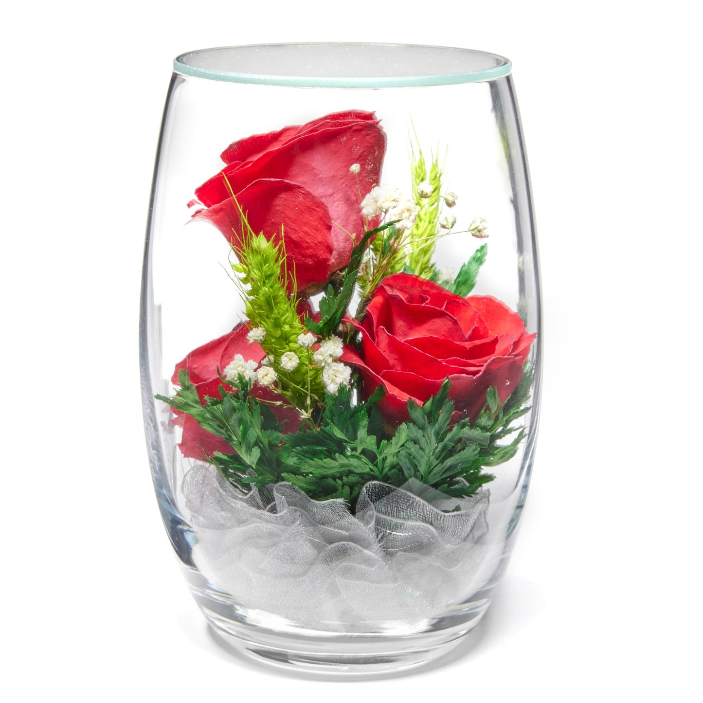 In Flores Veritas: Trio of Eternal Roses in Glass-like Vase - Lasts up to 5 Years - Unique Gift for Any Occasion