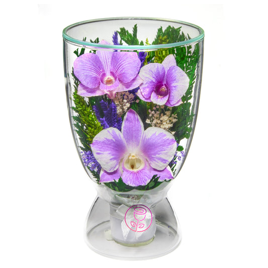 In Flores Veritas: Trio of Eternal Orchids in Goblet-style Vase - Lasts up to 5 Years - Elegant Gift for Any Occasion