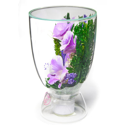 In Flores Veritas: Trio of Eternal Orchids in Goblet-style Vase - Lasts up to 5 Years - Elegant Gift for Any Occasion