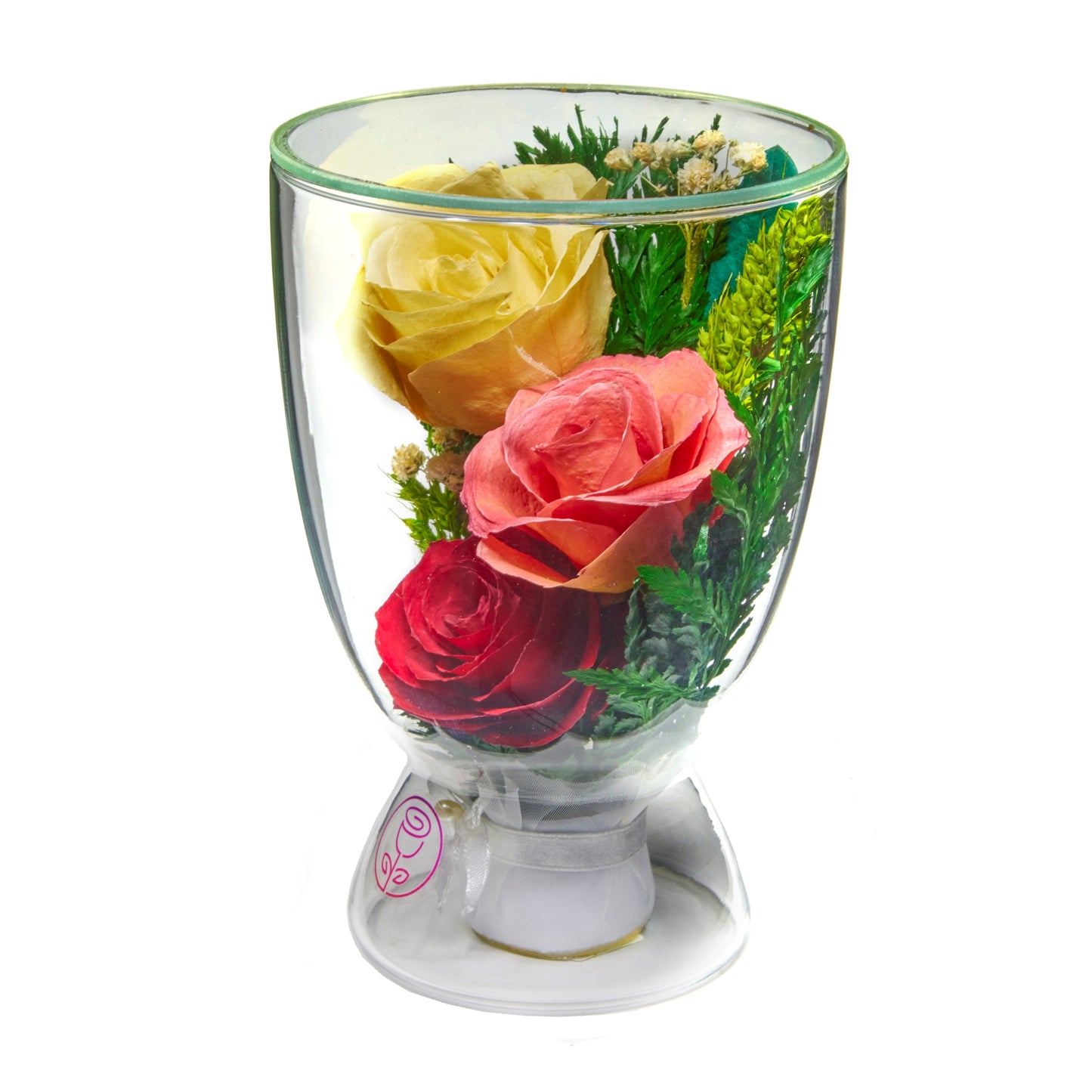 In Flores Veritas: Trio of Eternal Red Roses in Cup-like Vase - Lasts up to 5 Years - Elegant Gift for Any Occasion