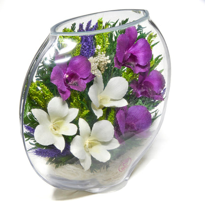 In Flores Veritas: Orchid Harmony Glass Ensemble - Lasts up to 5 Years - Elegant Gift for Any Occasion