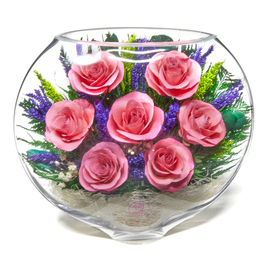 In Flores Veritas: Pink Rose Harmony Glass Ensemble - Lasts up to 5 Years - Elegant Gift for Any Occasion"