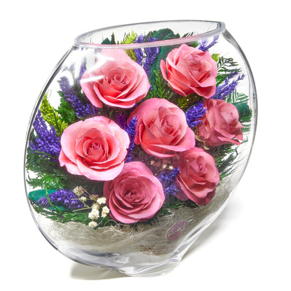 In Flores Veritas: Pink Rose Harmony Glass Ensemble - Lasts up to 5 Years - Elegant Gift for Any Occasion"