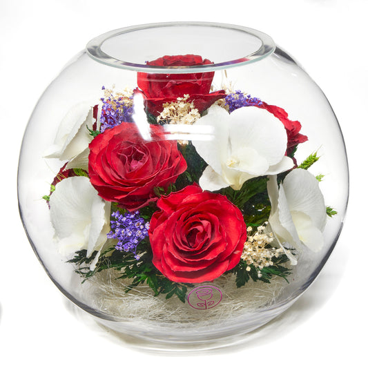 In Flores Veritas: Rose & Orchid Radiance Bowl - Lasts up to 5 Years - Elegant Gift for Any Occasion